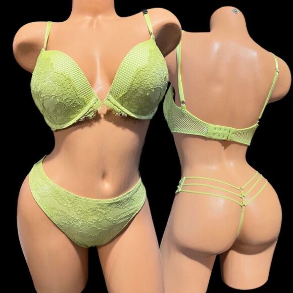 Victorias Secret Very Sexy set Push Up Padded metallic lace bra & V-string panty - Picture 4 of 4